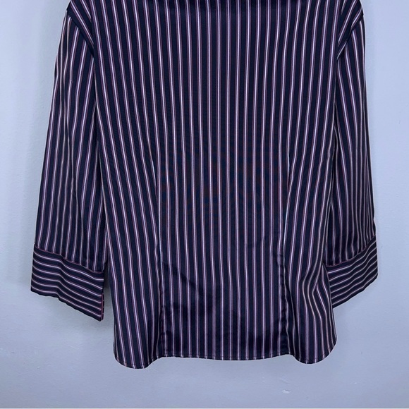 LARGE VINTAGE TANGENTS PINK BLACK STRIPED STRETCH BLOUSE BUTTON FRONT - Picture 7 of 10